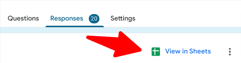 Screenshot showing location of ‘View in Sheets’ button in Google Forms
