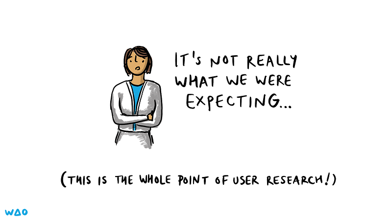 a woman saying “it’s not really what we were expecting” and the subline (this is the whole point of user research)
