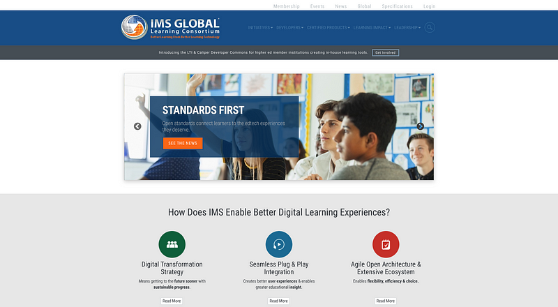 Screenshot of IMS Global home page