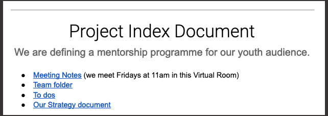 Project index document
