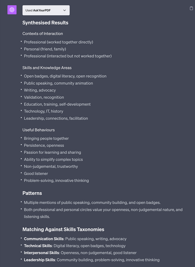 Screenshot of ChatGPT output: