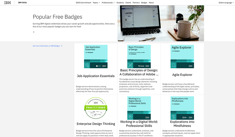 Screenshot of IBM badges