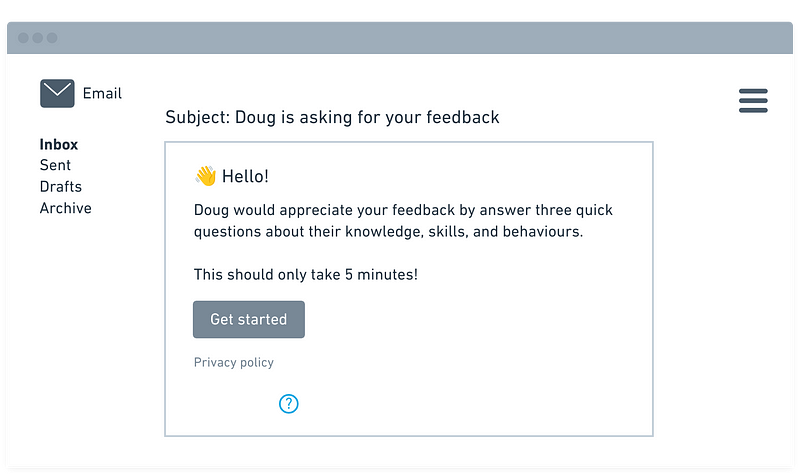 Screenshot of contact’s inbox asking them for feedback