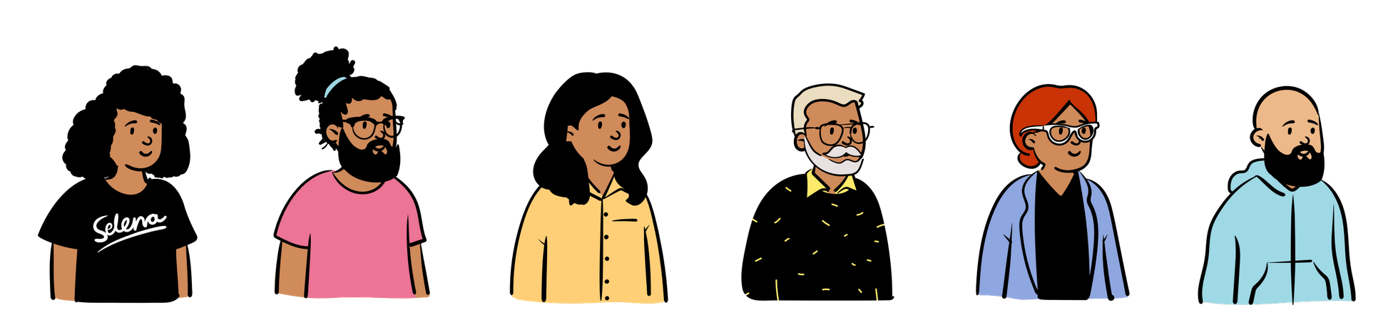 A collection of 6 avatars of varying ages and appearances