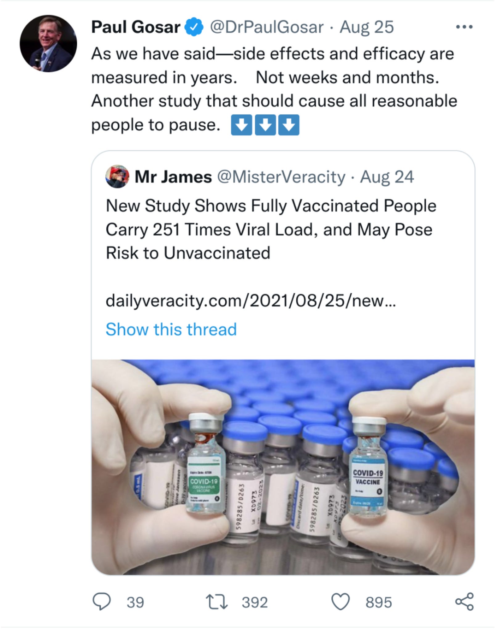 Congressman Paul Gosar retweets white nationalist Vincent James Foxx