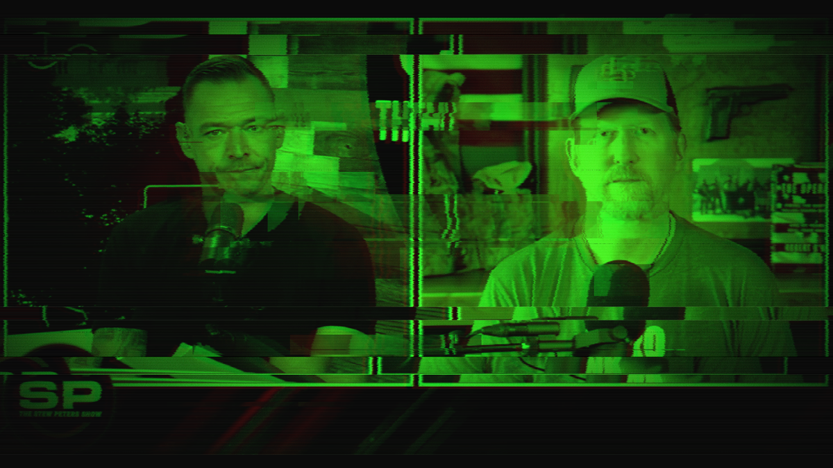 Screenshot from The Stew Peters Show. Peters sits at his desk talking to Robert O’Neill.