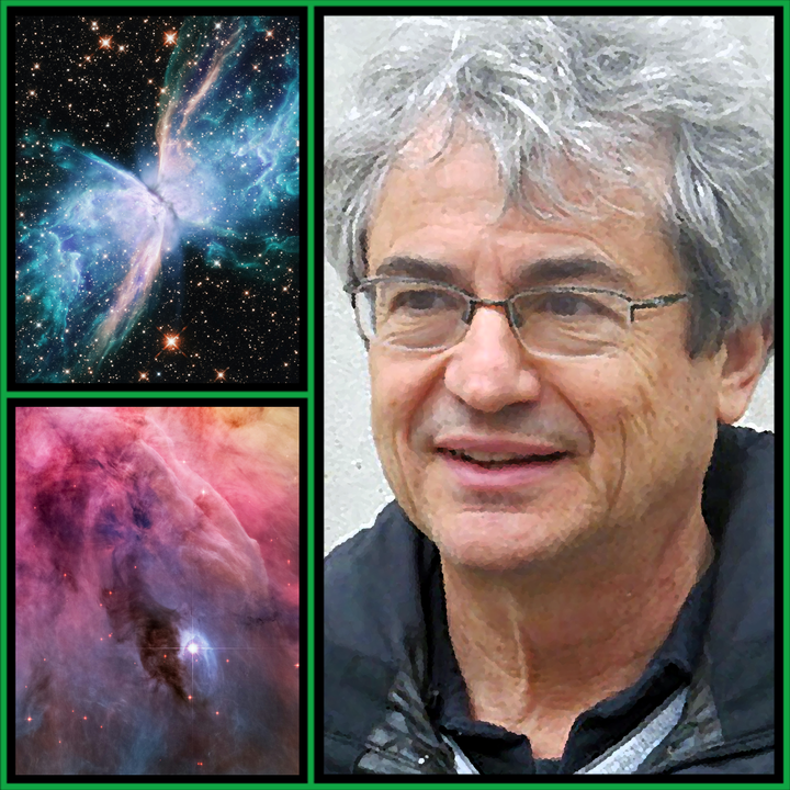 Clockwise from upper right: a butterly nebula, Carlo Rovelli, an abstract nebula.