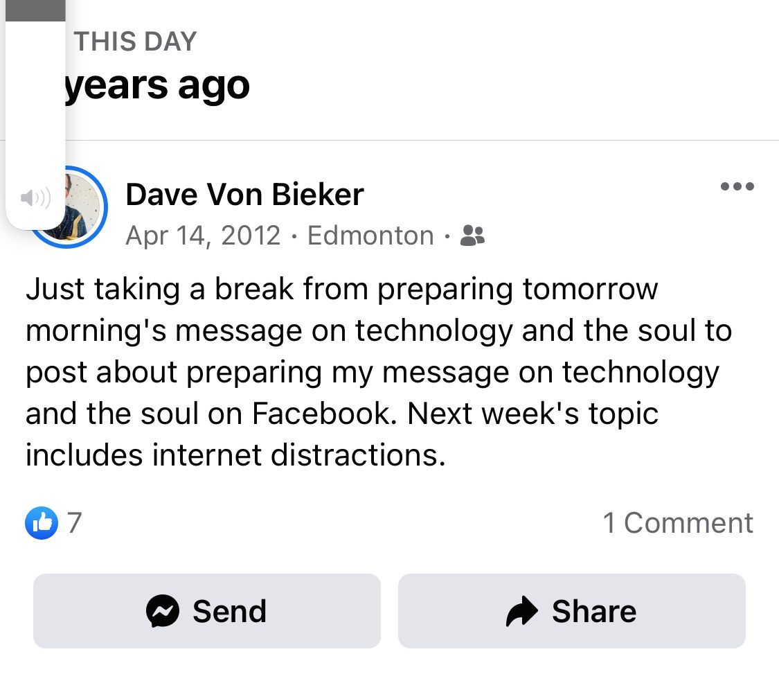 Facebook memory screenshot about internet distractions