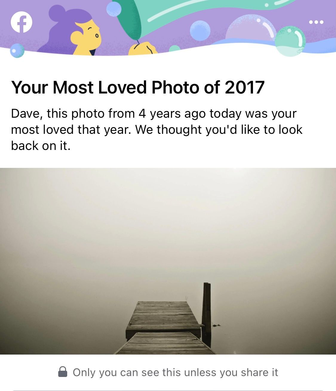 pier looking out into the mist - Facebook memory photo from 2017