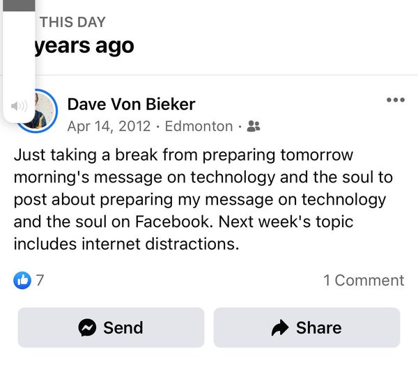 Facebook memory screenshot about internet distractions