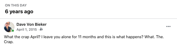 Facebook memory about April Fool's