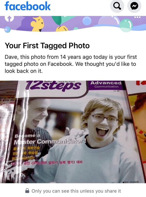 Facebook memory from 14 years ago