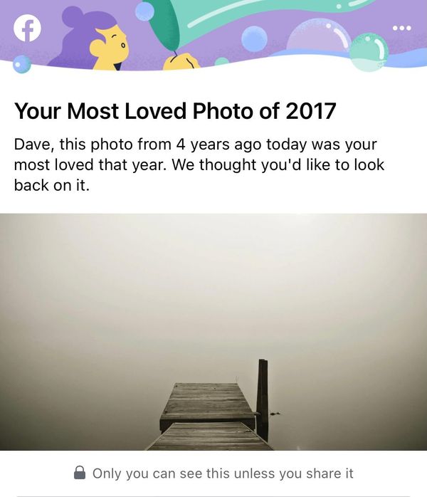 pier looking out into the mist - Facebook memory photo from 2017