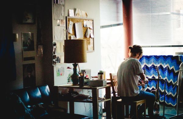 Musician Braden Gates composing music