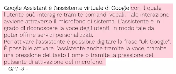 Un esempio di completamento del testo da parte di GPT-3