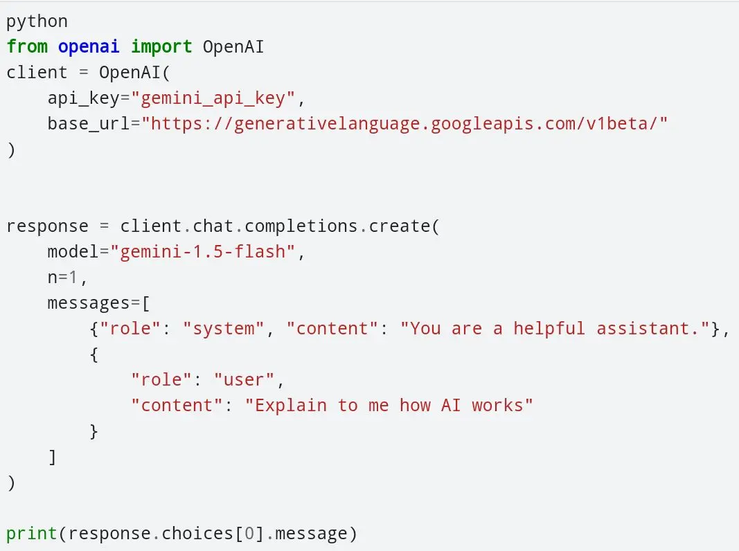 Usare Gemini con la libreria Python di OpenAI