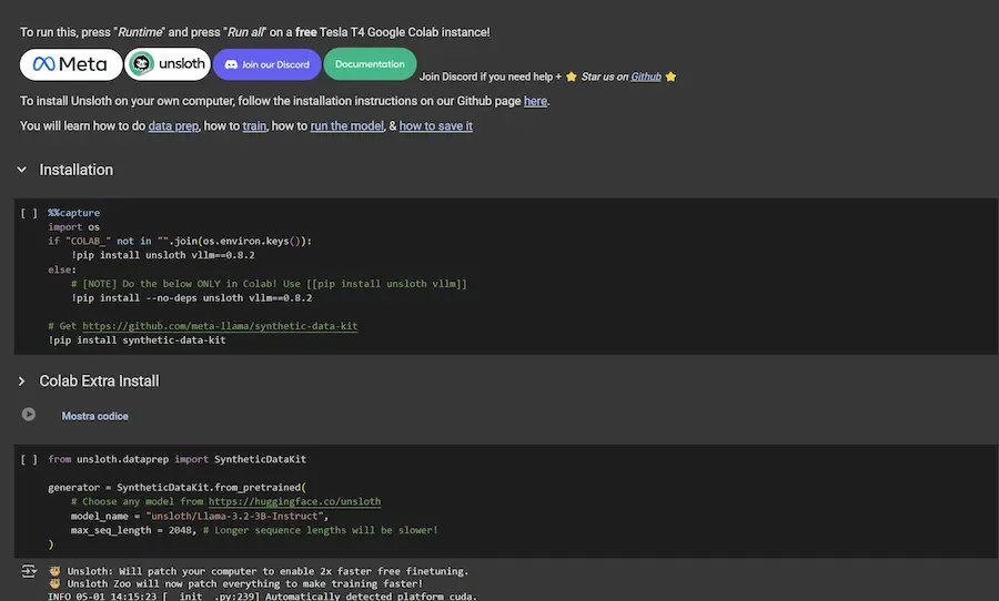 Un notebook Colab gratuito che permette di addestrare Llama 3.2 3B su documenti specifici