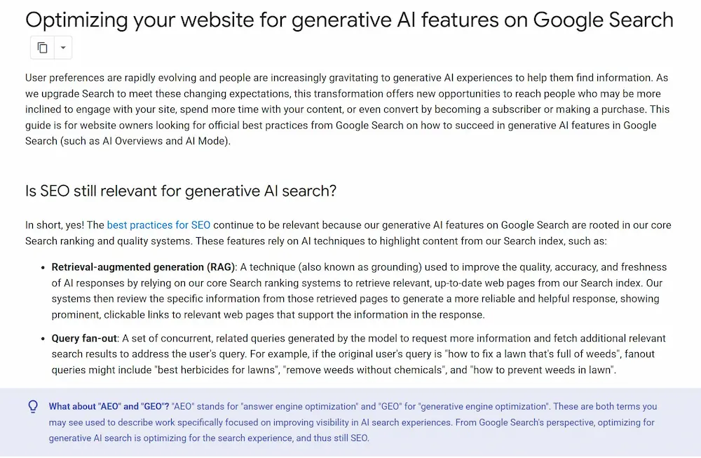 GEO e AEO: un documento di Google