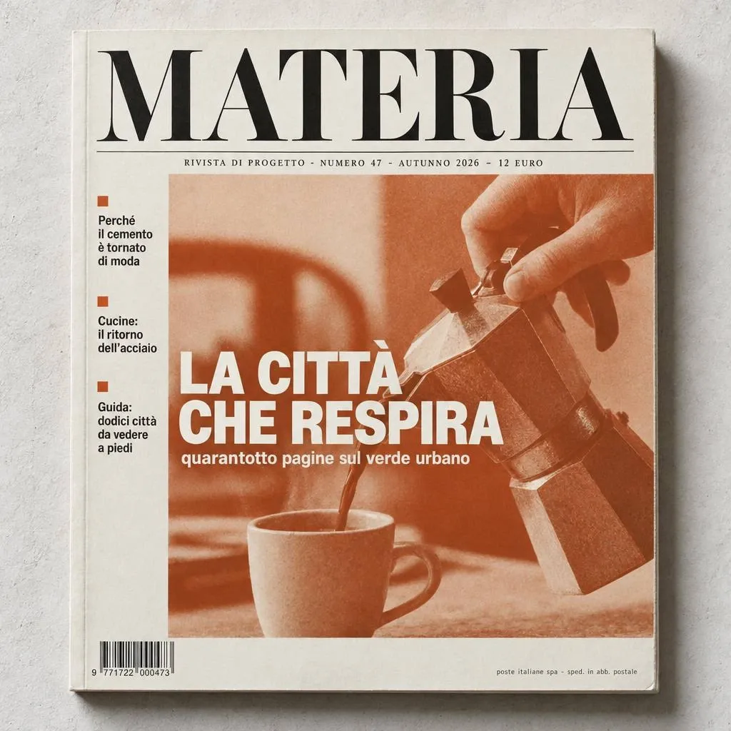 Copertina della rivista MATERIAL con titoli e gerarchia tipografica in italiano