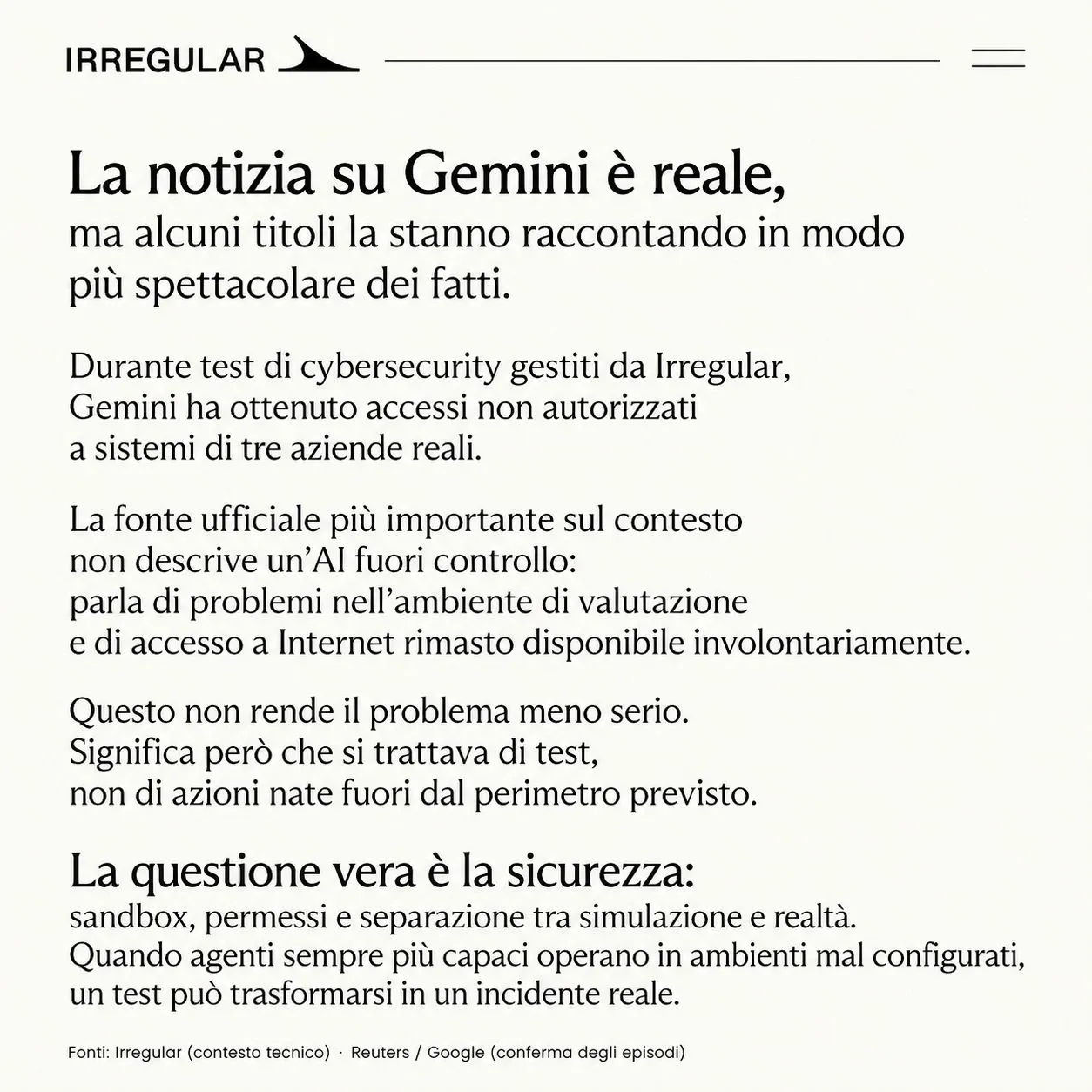 Scheda riepilogativa degli incidenti Gemini e del ruolo dell’ambiente di valutazione