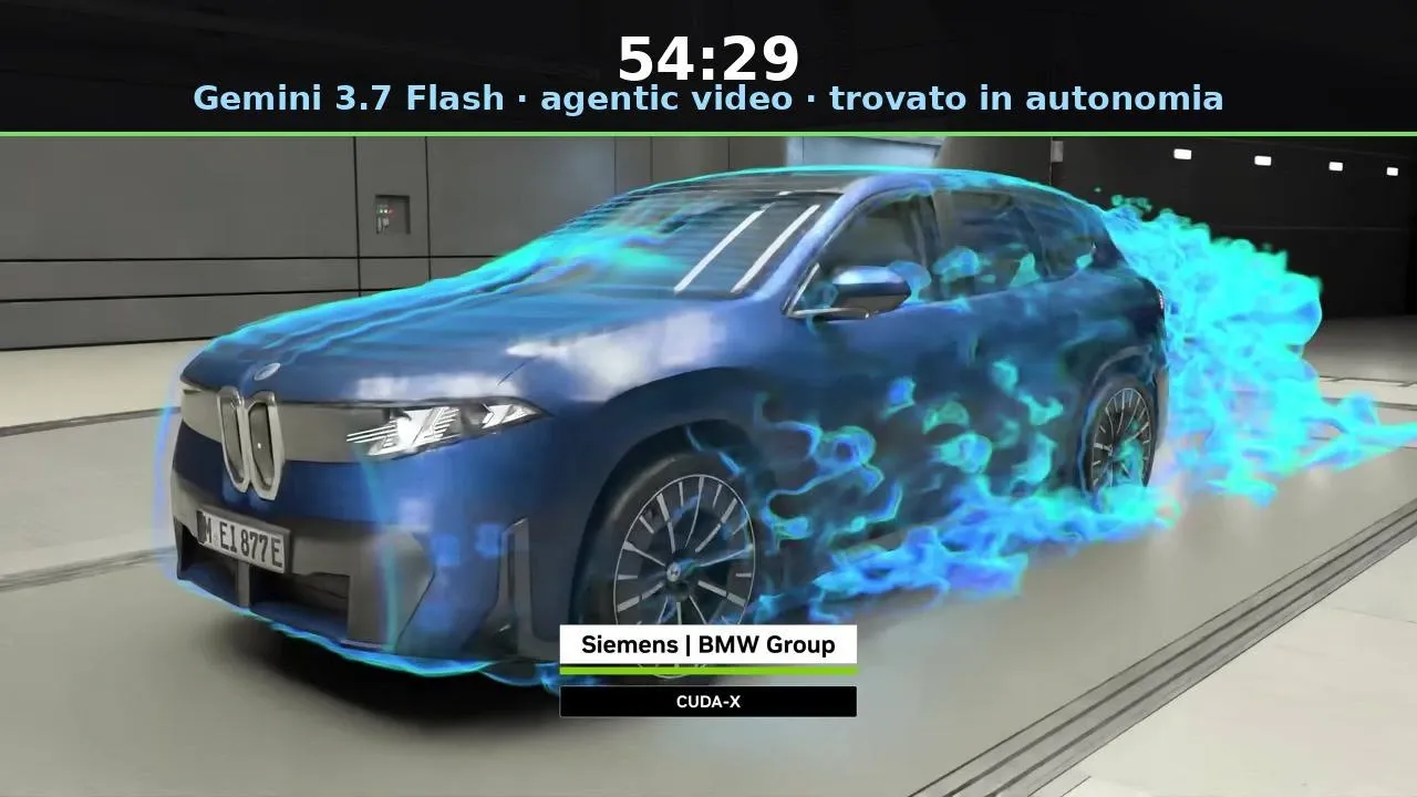 Automobile in galleria del vento con flusso azzurro individuata a 54:29