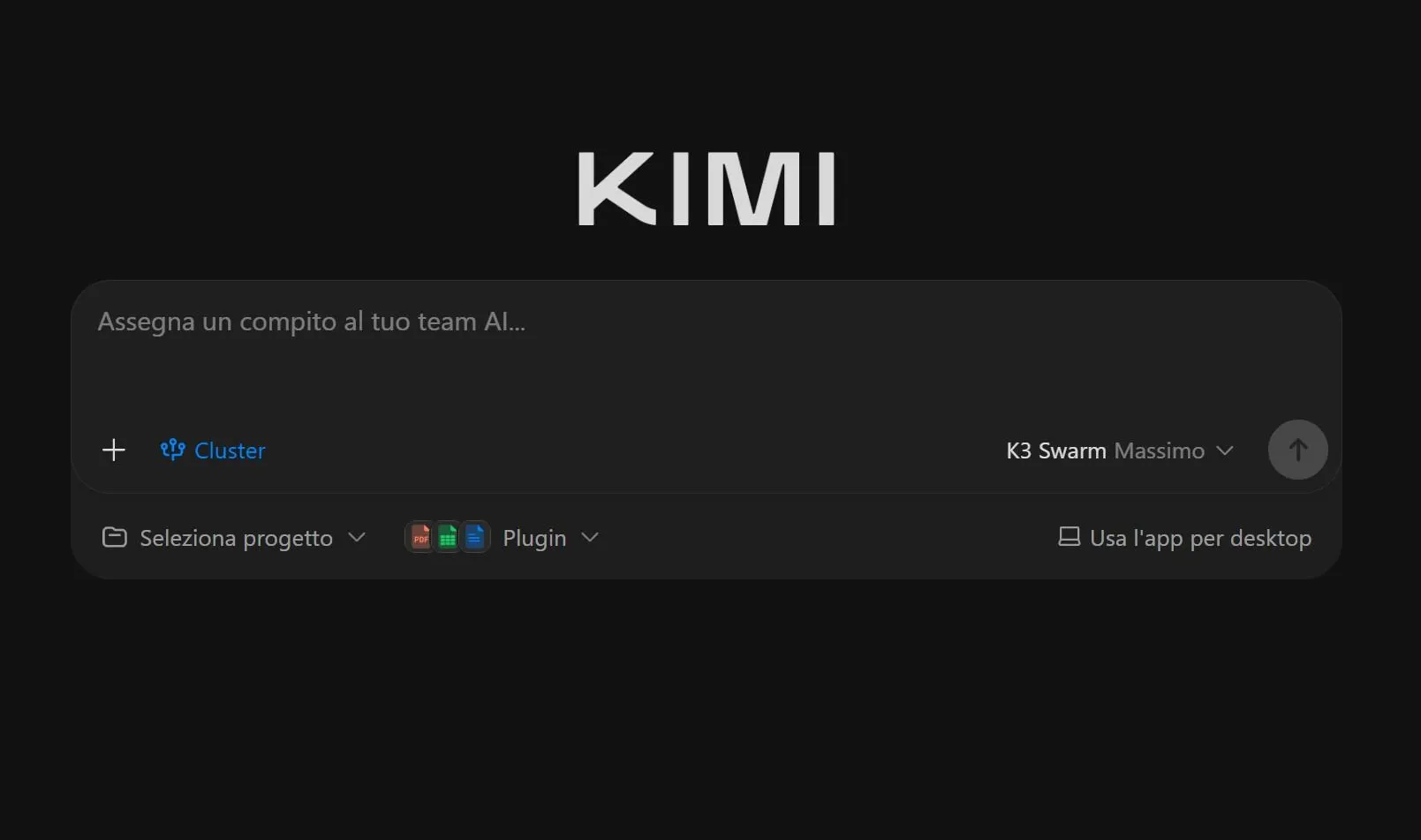 Schermata iniziale di Kimi per assegnare un compito agli agenti