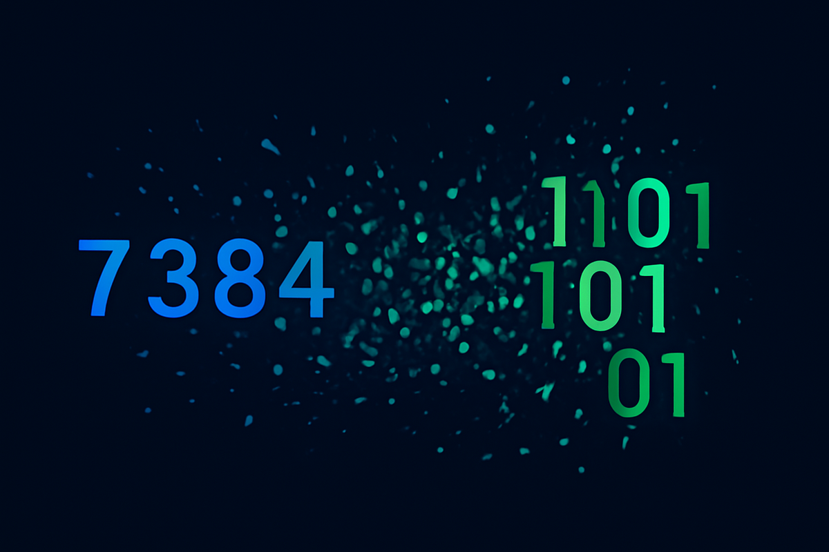 Fixed-point arithmetic visualization: decimal precision fragmenting into field elements