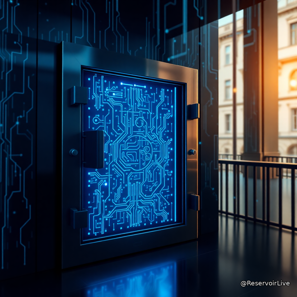Logo ESMA avec symboles de chaînes de blocs et de sécurité informatique représentant la surveillance réglementaire des prestataires de services cryptographiques