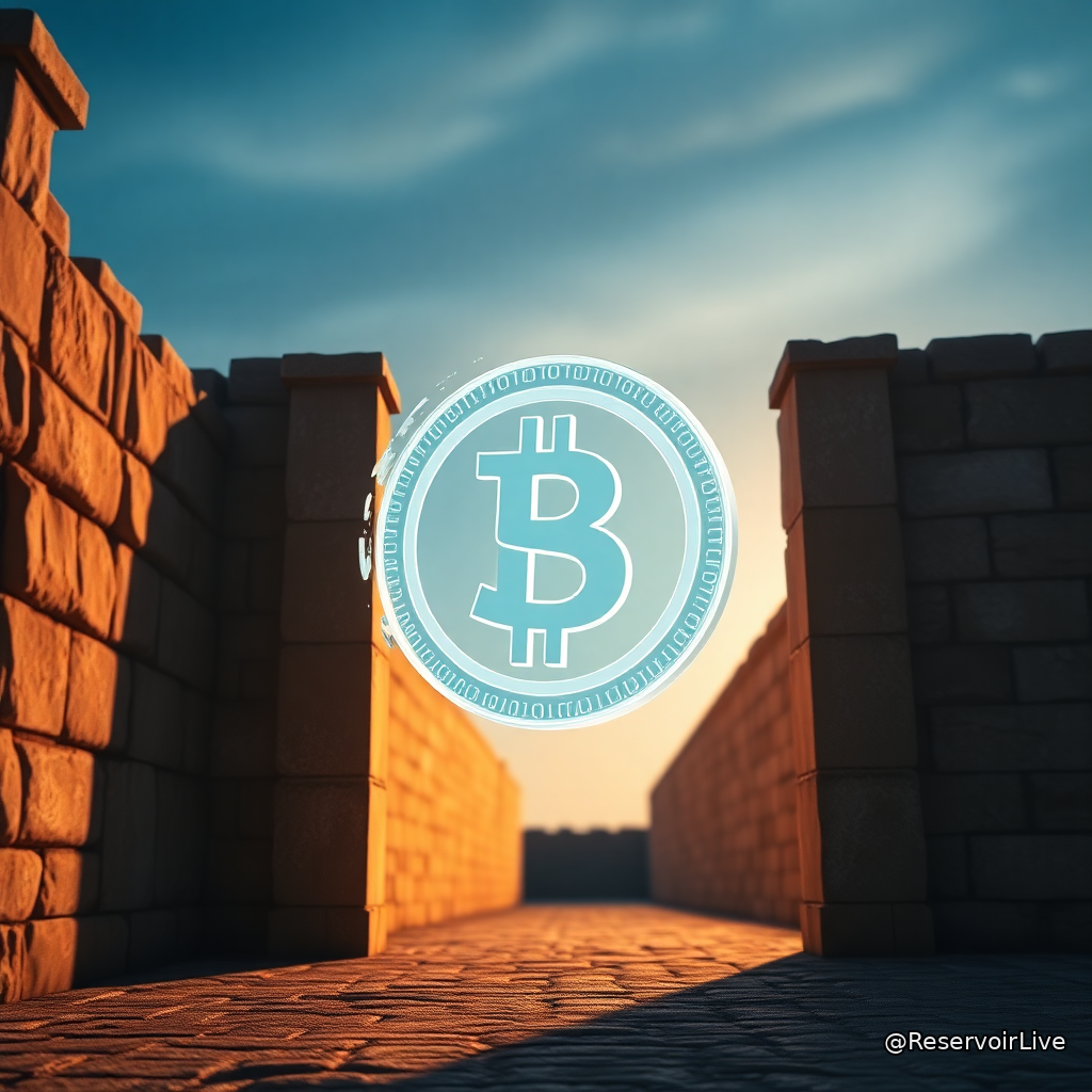 Logo de la BRI avec symboles de stablecoins et flux de capitaux internationaux