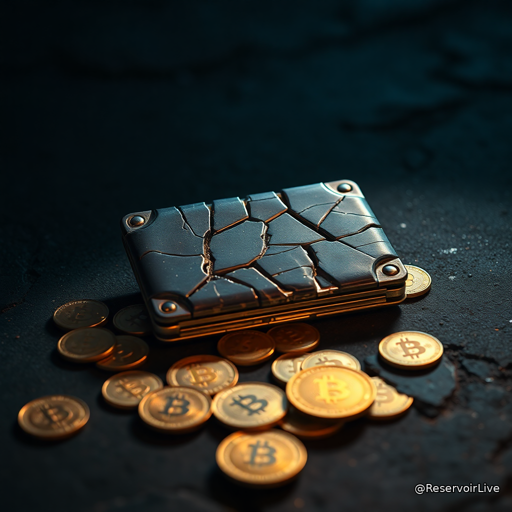 Représentation graphique d'un portefeuille Coldcard avec symbole de vulnérabilité et montant de 70 millions de dollars