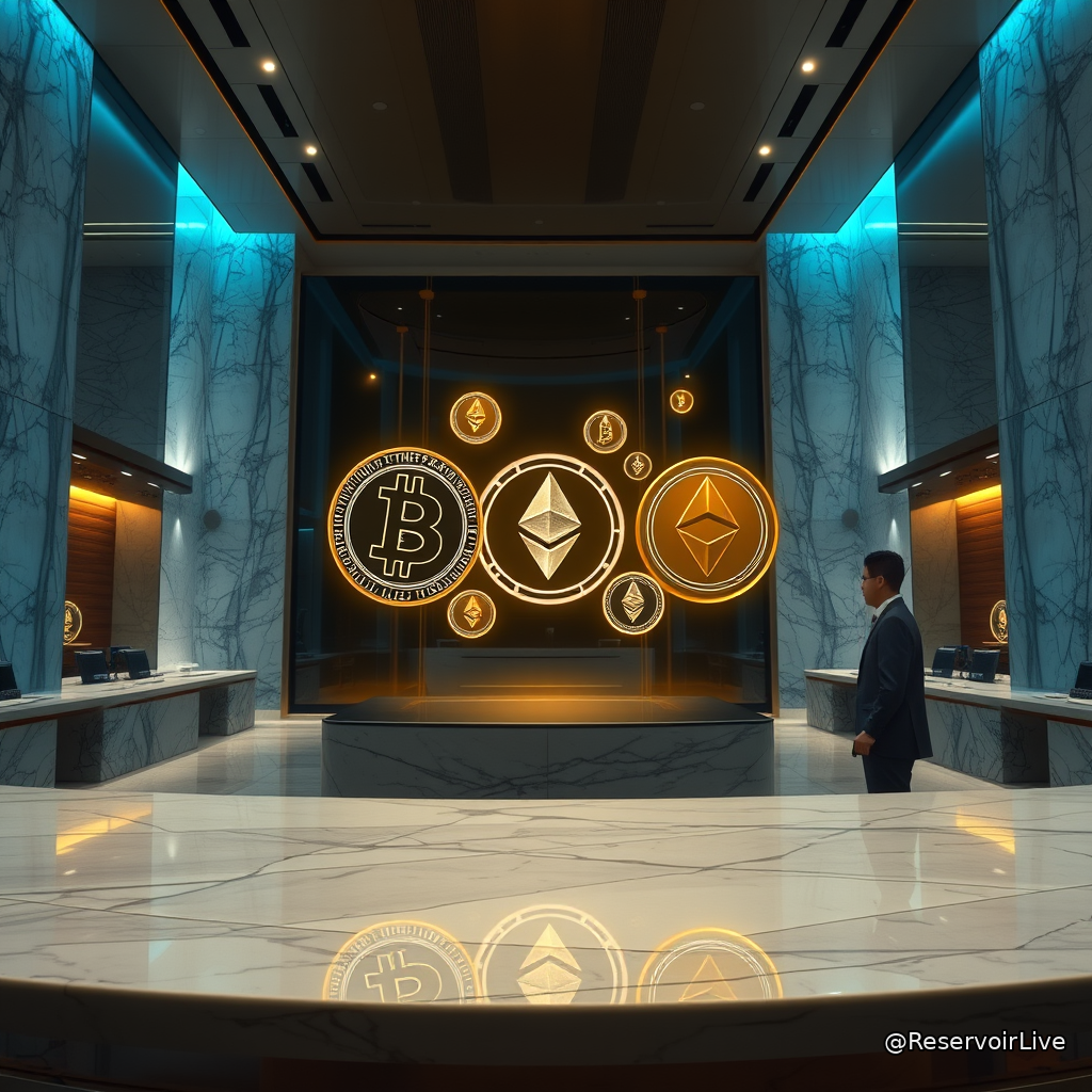 Logo de Bank Hapoalim avec symboles Bitcoin, Ethereum et Solana représentant le partenariat crypto