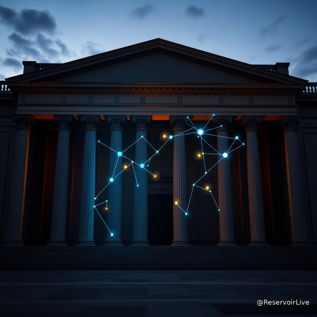 Logo CFTC avec symboles de régulation et de cryptomonnaies sur fond bleu