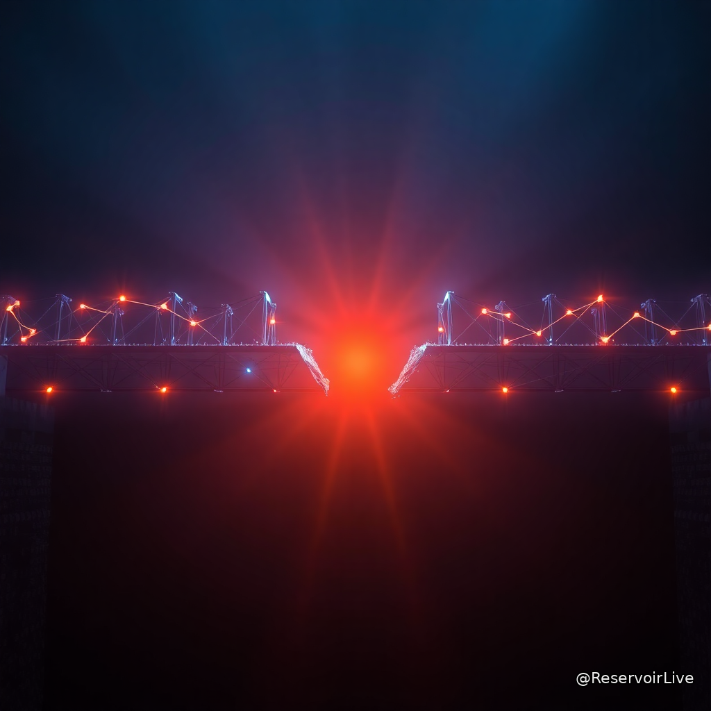 Illustration d'un pont cassé entre blockchains symbolisant l'exploit de The Sandbox