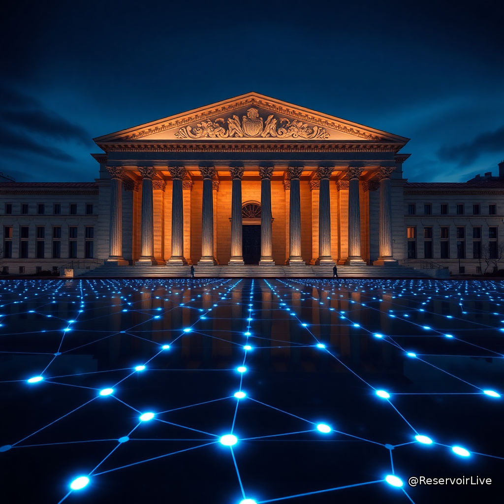 Illustration d'un réseau blockchain interconnectant des institutions bancaires américaines