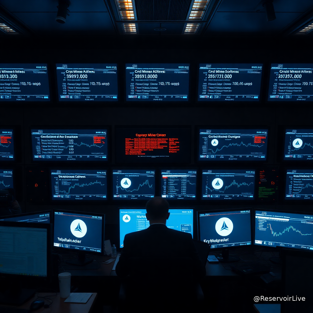 Représentation symbolique d'une opération fédérale de gel d'actifs cryptographiques avec le logo du Secret Service américain