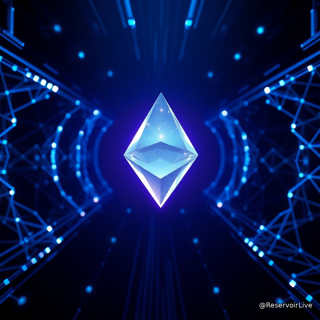Illustration conceptuelle d'Ethereum avec éléments de cryptographie quantique et l'architecture RISC-V
