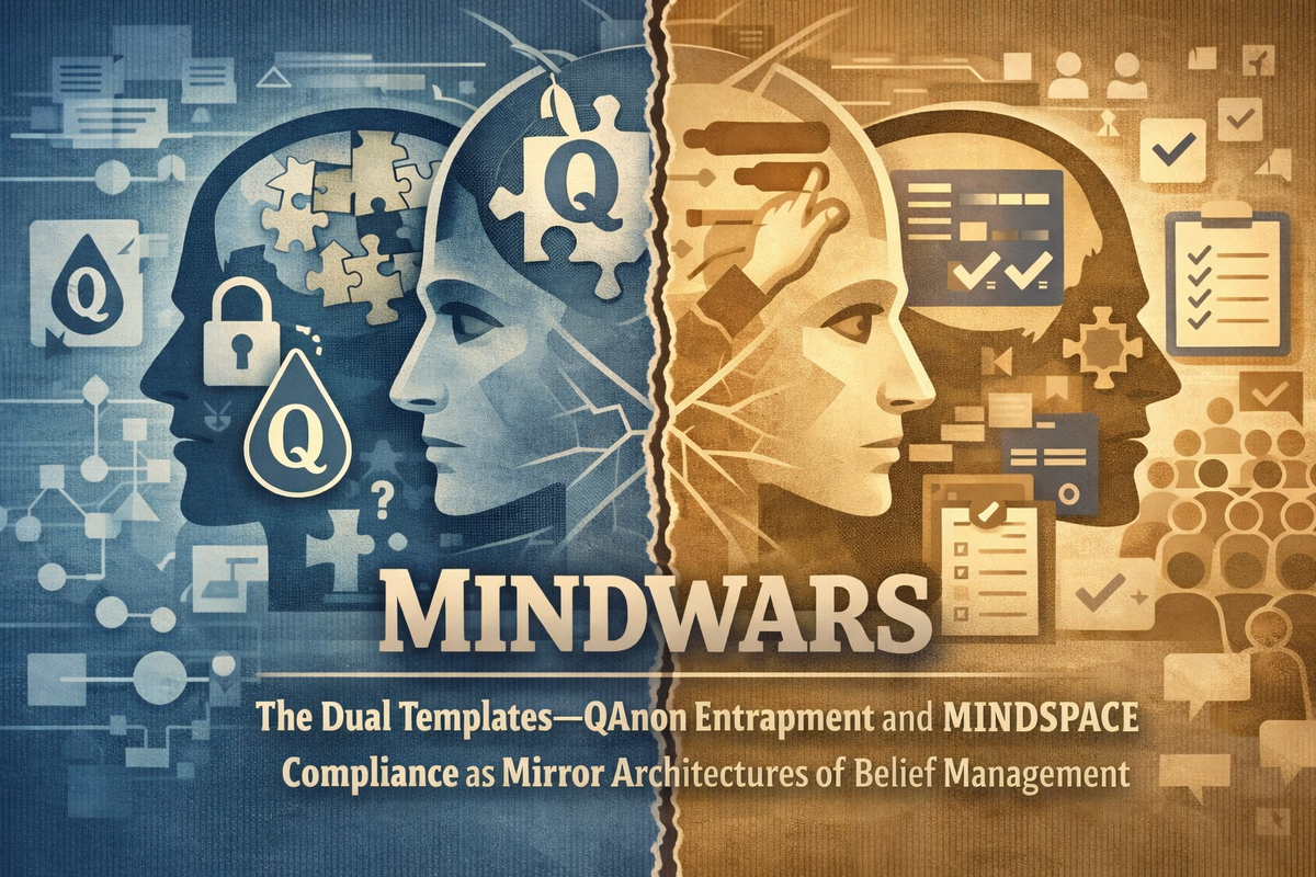 Mindwars: The Dual Templates –QAnon Entrapment and MINDSPACE Compliance as Mirror Architectures of Belief Management