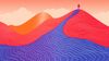 An abstract image of a small person on top of a tall mountain