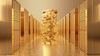 An abstract image of a data center made out of gold coins