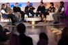 Photo from the Artificiality Summit of Helen Edwards, Eric Schwitzgebel, Benjamin Bratton, Geoff Mulgan, Blaise Agüera y Arcas, Ellie Pavlick, and Dave Edwards