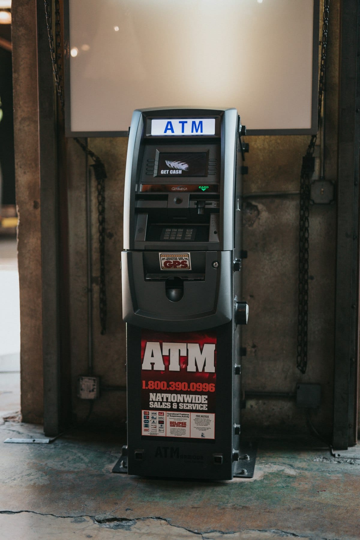 A cash machine set into the front of a building
