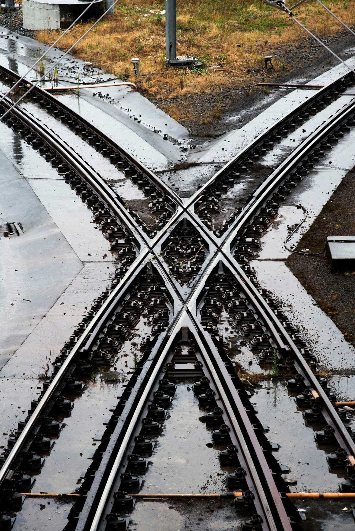 Two railway tracks crossing at a set of points