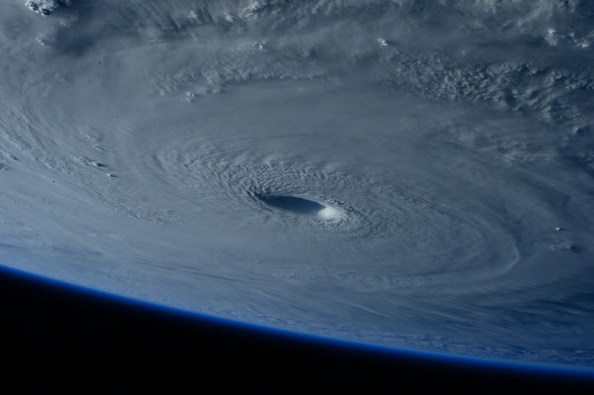 A hurricane seen from space, its spiral of cloud over the ocean (not Hurricane Polo)