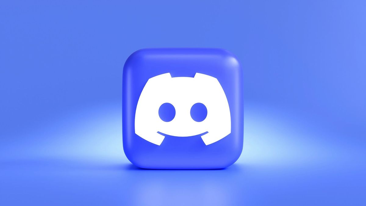 The Discord logo, a white game controller face, on a glossy blue square icon against a blue background