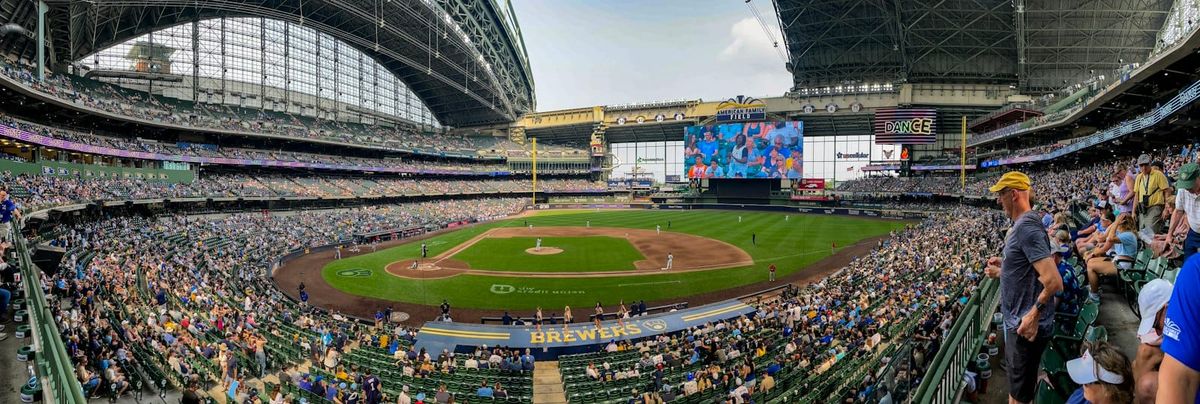 A panoramic view of American Family Field in Milwaukee with a baseball game in progress