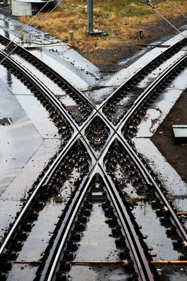 Two railway tracks crossing at a set of points