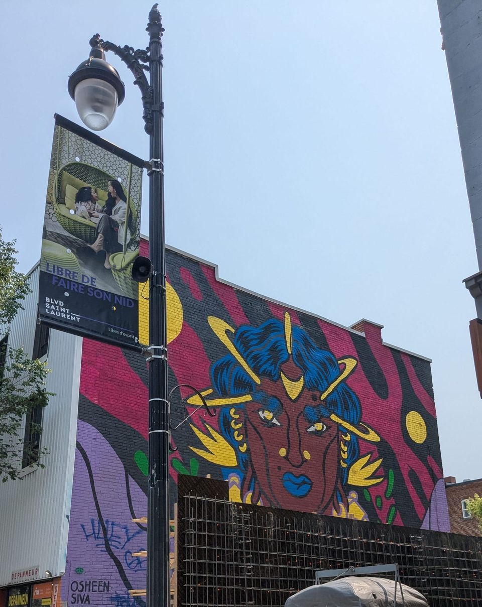 photo: colorful mural of someone's deity, Blvd Saint Laurent
