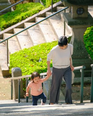 Walking up the steps