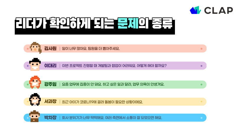 리더가 확인하게 되는 문제의 종류