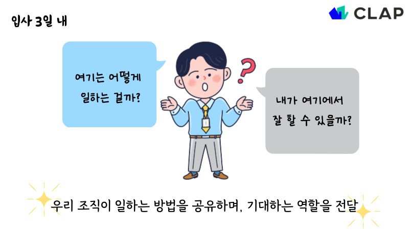 입사 3일 안에 우리 조직이 일하는 방법을 공유하고, 기대하는 역할을 전달해야 합니다